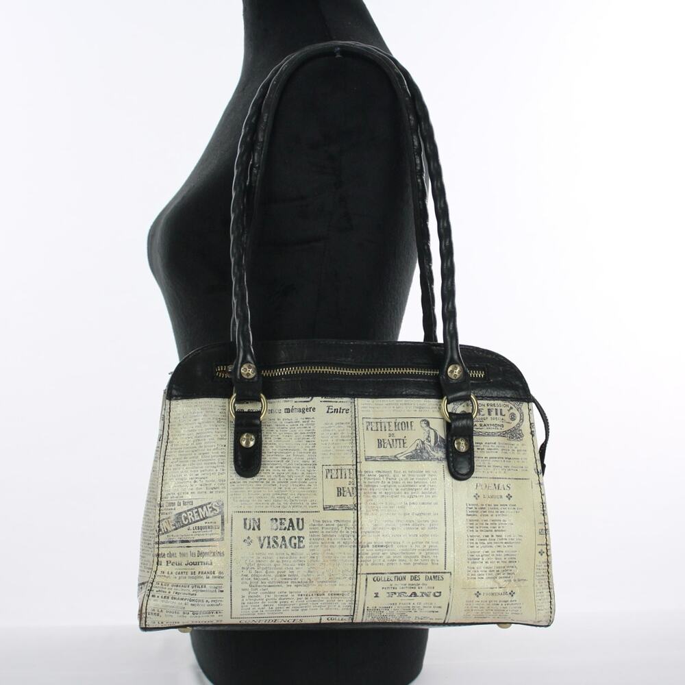 Patricia Nash Calvi Satchel Newspaper Print Leather Shoulder Bag - Picture 6 of 10